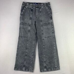 GAP Utility Wide Leg Pants Jeans Womens M Black Pull on Stretch Mid Low Rise